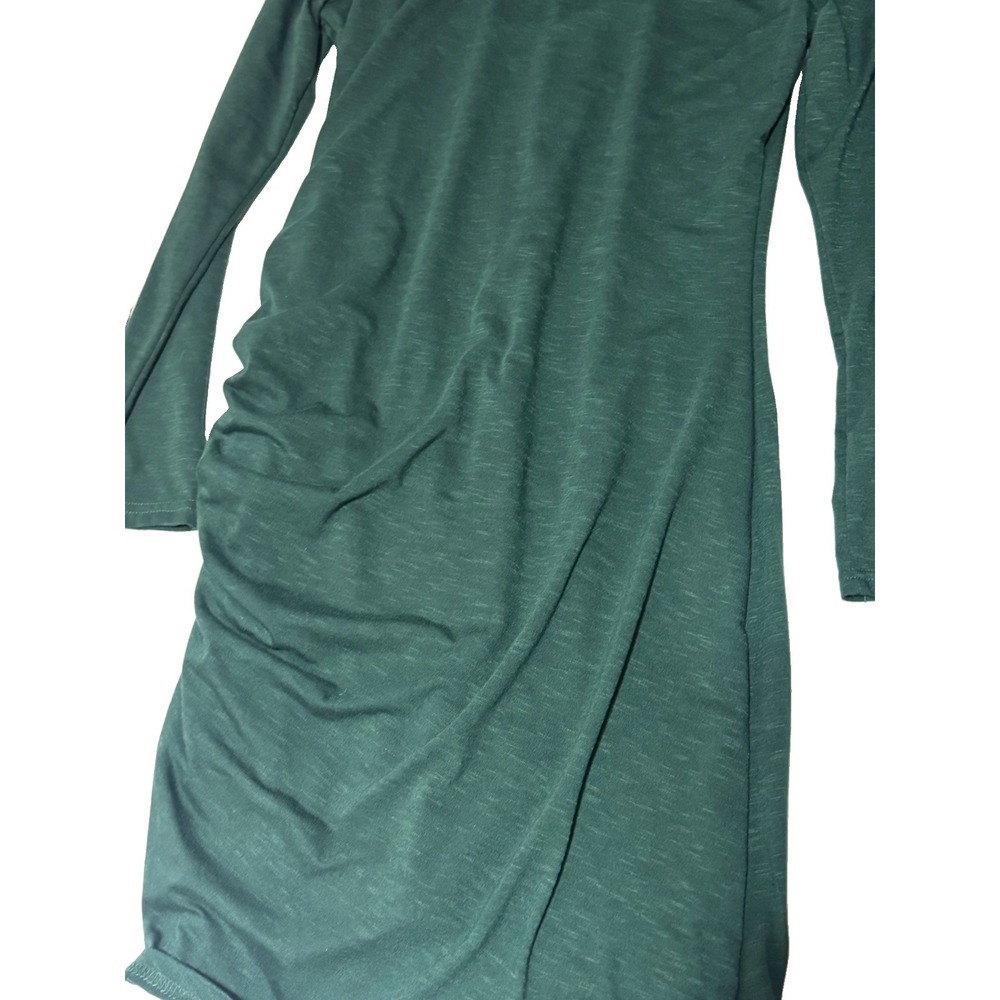 BTFBM Women's Green Solid Knit Ruched Scoop Neck Long Sleeve Bodycon Dress L - Picture 7 of 8